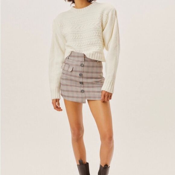 NEW For Love & Lemons Dominique Shoulder Pad Cable Knit Sweater Ivory Size S - Picture 5 of 15